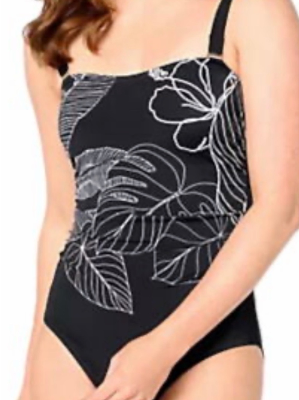 New Susan Graver Soleil Black & White Swimsuit w/ Removable Straps 28W